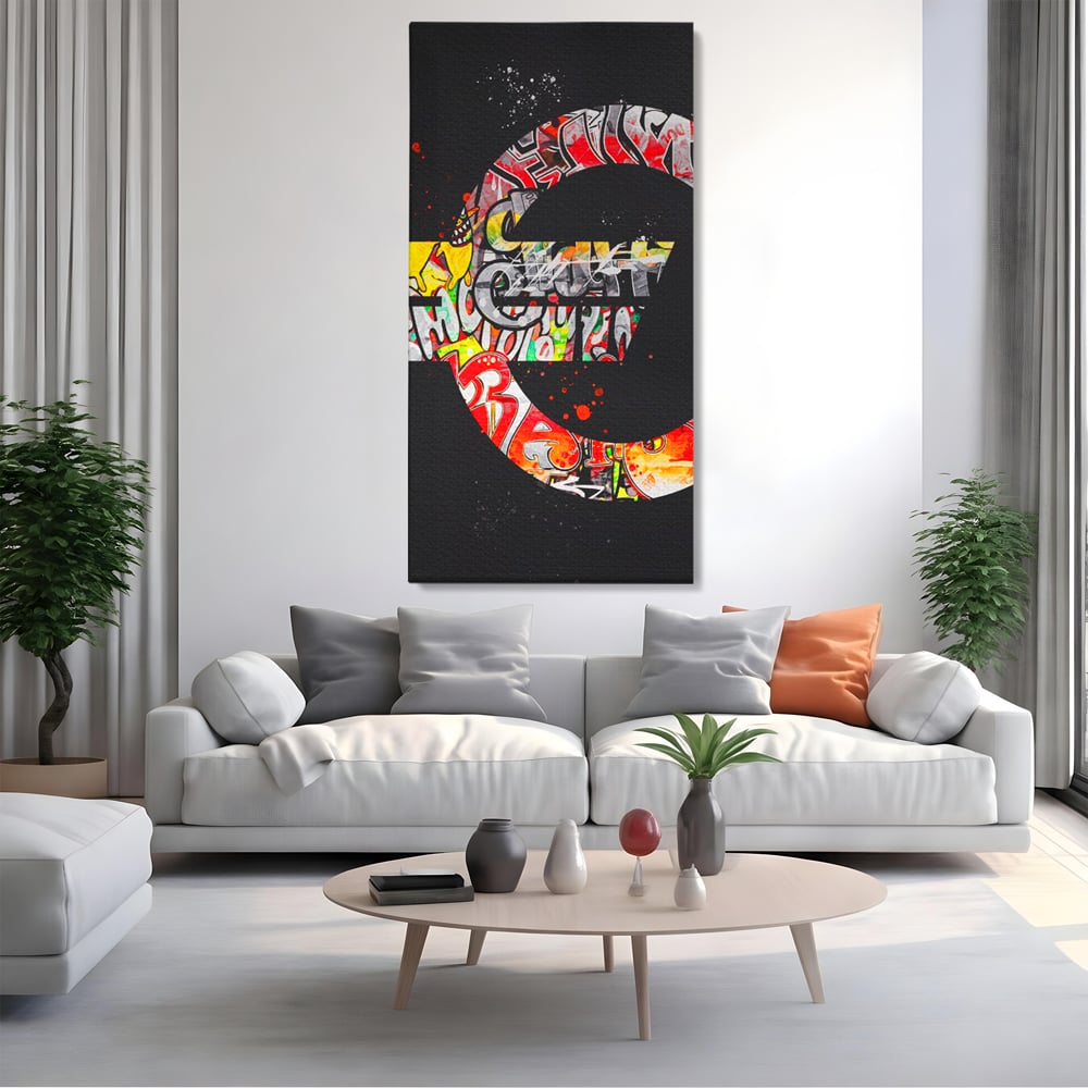 Tablou Canvas A1206, The Euro Sign , Decorativ, Birou, Graffiti Euro, Bani, Living, Culori Vibrante